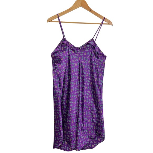 Vintage 80s Paisley Printed Silky V Neck Mini Strap Lingerie PJ Mini Slip Dress - Picture 3 of 7
